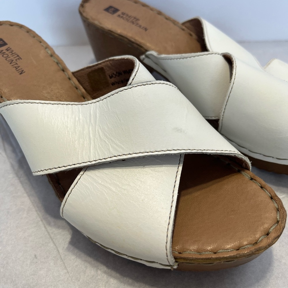 White Mountain Moon Chunky Platform Sandals Sz 9 White Criss Cross Leather Strap - Picture 5 of 10